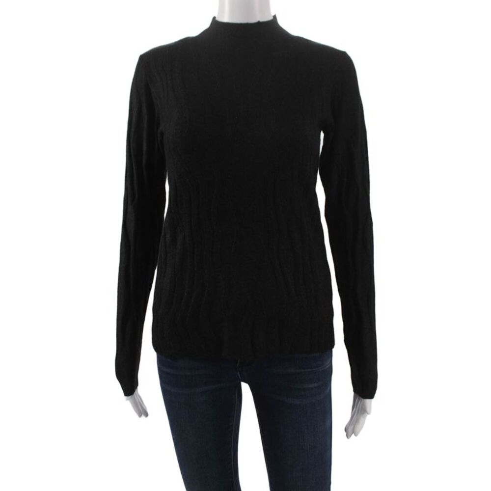 Renuar Women Pullover Sweater Black Geometric Mock Neck Long Sleeve Size 2XL